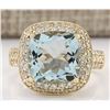 Image 1 : 5.36 CTW Natural Aquamarine And Diamond Ring 14k Solid Yellow Gold