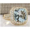 Image 2 : 5.36 CTW Natural Aquamarine And Diamond Ring 14k Solid Yellow Gold