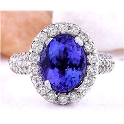 5.24 CTW Natural Tanzanite 18K Solid White Gold Diamond Ring