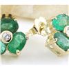 Image 2 : 2.90 CTW Natural Emerald 14K Solid Yellow Gold Diamond Stud Earrings