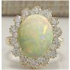 Image 1 : 6.26 CTW Natural Opal And Diamond Ring In 18K Solid Yellow Gold