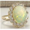 Image 2 : 6.26 CTW Natural Opal And Diamond Ring In 18K Solid Yellow Gold
