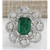 Image 1 : 4.70 CTW Natural Emerald And Diamond Ring In 14K White Gold