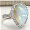 Image 2 : 7.70 CTW Natural Opal And Diamond Ring In 14K Solid White Gold
