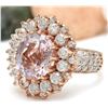 Image 2 : 5.86 CTW Natural Kunzite 18K Solid Rose Gold Diamond Ring