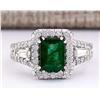 Image 1 : 3.30 CTW Natural Emerald And Diamond Ring In 18K White Gold