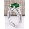 Image 3 : 3.30 CTW Natural Emerald And Diamond Ring In 18K White Gold