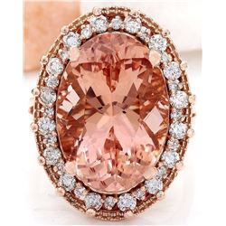 13.15 CTW Natural Morganite 18K Solid Rose Gold Diamond Ring