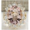 Image 1 : 6.08 CTW Natural Morganite And Diamond Ring In 18K Solid Yellow Gold