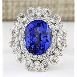 6.97 CTW Natural Tanzanite And Diamond Ring In 18K White Gold
