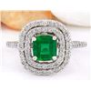 Image 1 : 2.10 CTW Natural Emerald 18K Solid White Gold Diamond Ring