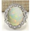 Image 1 : 7.24 CTW Natural Opal And Diamond Ring In 18K White Gold