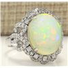 Image 2 : 7.24 CTW Natural Opal And Diamond Ring In 18K White Gold