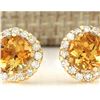 Image 1 : 3.65 CTW Natural Citrine And Diamond Earrings 18K Solid Yellow Gold
