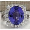 Image 1 : 10.01 CTW Natural Blue Tanzanite And Diamond Ring 18K Solid White Gold