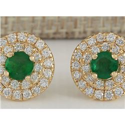1.90 CTW Natural Emerald And Diamond Earrings In 18K Yellow Gold
