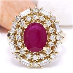 3.38 CTW Natural Ruby 14K Solid Yellow Gold Diamond Ring