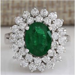 2.75 CTW Natural Emerald And Diamond Ring 14K Solid White Gold
