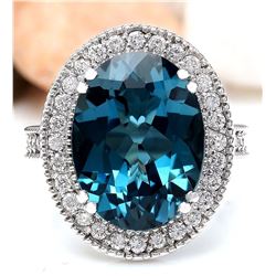 11.91 CTW Natural Topaz 18K Solid White Gold Diamond Ring