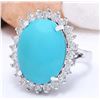 Image 2 : 8.32 CTW Natural Turquoise 14K Solid White Gold Diamond Ring
