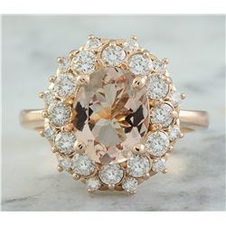 3.90 CTW Morganite 18K Rose Gold Diamond Ring