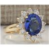 Image 2 : 4.33 CTW Natural Blue Tanzanite And Diamond Ring 18K Solid Yellow Gold
