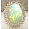 Image 1 : 10.38 CTW Natural Opal And Diamond Ring 18K Solid Yellow Gold