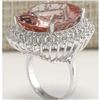 Image 3 : 31.81 CTW Natural Peach Morganite And Diamond Ring In 14K Solid White Gold