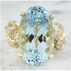 14.25 CTW Aquamarine 18K Yellow Gold Diamond Ring