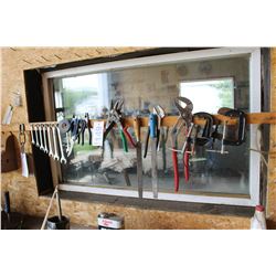 HANGING ON WALL - WRENCHES, CHANNEL LOCKS, SNIPS, C-CLAMPS & SCISSORS