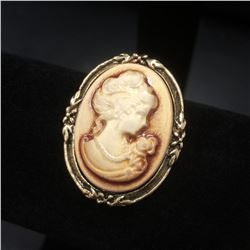 Vintage White Cameo Brooch With Silhouette Of A Beauty