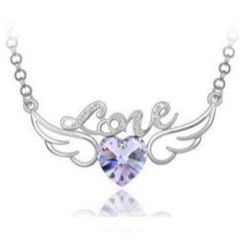 Austrian Crystal with Swarovski Elements - Angel wings & Love/Heart-Violet