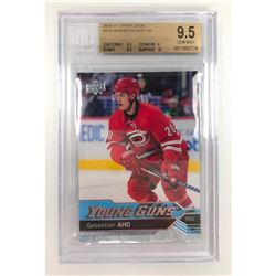 Beckett Graded 2016-17 Upper Deck Sebastian Aho Young Guns Rookie Card Graded 9.5 GEM MINT