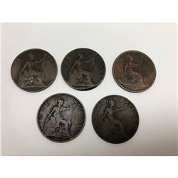 Lot Of 5 United Kingdom Pennies (1994-1910)