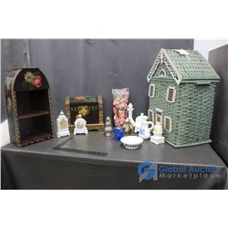 Wicker Doll House, Hamper, Avon, Lighter, Decorative Box and Shelf