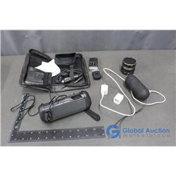 Mini Speakers, Cords and Beltone Hearing Aid Charger in Case (no Hearing Aid)