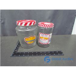 (2) Glass Nutty Club Peanut Butter Jars