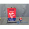 Image 1 : Atlas Brake Fluid Tin and Unopened Atlas Gasline Anti-freeze Tin