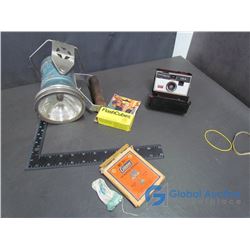 Vintage Star Headlight Lantern, Coleman Mantles, and Kodak Camera With Flash Cubes