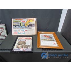 (2) Framed Mobile Oil Ads and an Esso Paper Ad