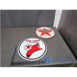 (2) Round Repro Texaco Tin Signs