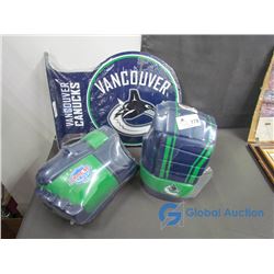 Vancouver Canucks Flanged Tin Sign and (2) Foam Gloves
