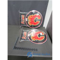 (2) Calgary Flames Flanged Tin SIgns