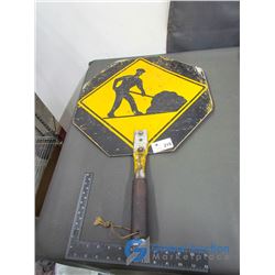 Metal Hand Held Workers Sign
