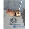 Image 1 : Wood Box, Metal Piece and Small Tire