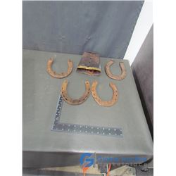 Cow Bell and (4) Horse Shoes