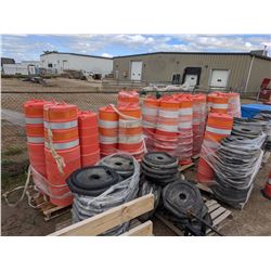 Approx 115 41" Traffic Barrels & 190 Rubber 40lbs Bases