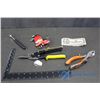 Image 1 : Canadian Tire Money ($2.45), Magnetic Extender Tool, Wire Cutters, Duramax Allan Wrench Set, Pliers