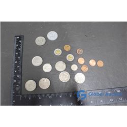 Foreign Currency - England 20 Newpence, France 11 Francs, Greece 20 Dracmas, Euro 2 Cents, Indonesia