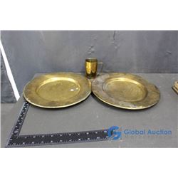 (2) Brass Coloured plates and (1) Brass Coloured Cup